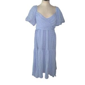 Astr The Label Linette A-Line Puff Sleeve Dress Sweetheart Neckline Blue Size L
